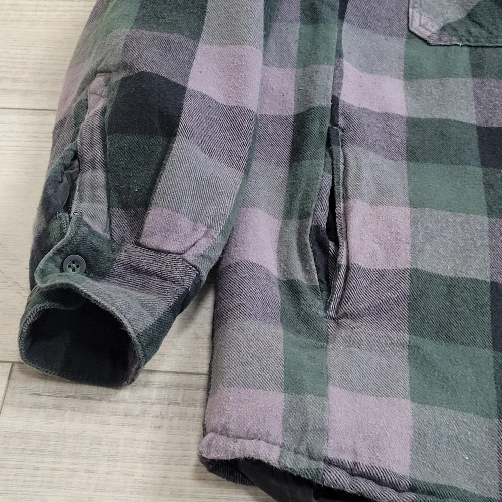 Berne Flannel Shirt Jacket Mens XL Tall Green Plaid Quilted Lining Insulated